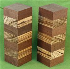 Blank #728 - Peruvian Walnut & Zebrawood - 4 Blanks ~ 1 3/4" x 1 3/4" x 6", Turning Blanks, Wood Turning ~ $39.99